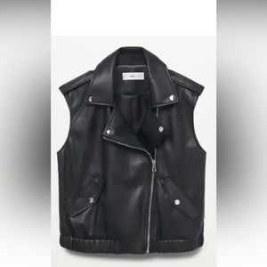 Mango Faux Leather Sleeveless Biker Jacket Vest Black XL